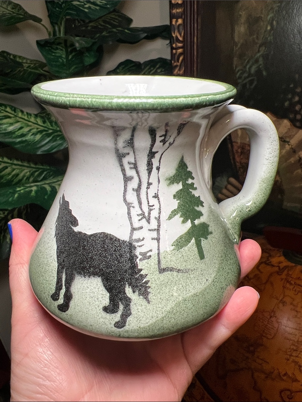 Artisan Howling Wolf Birch Tree Studio Pottery Handmade Stoneware Mug